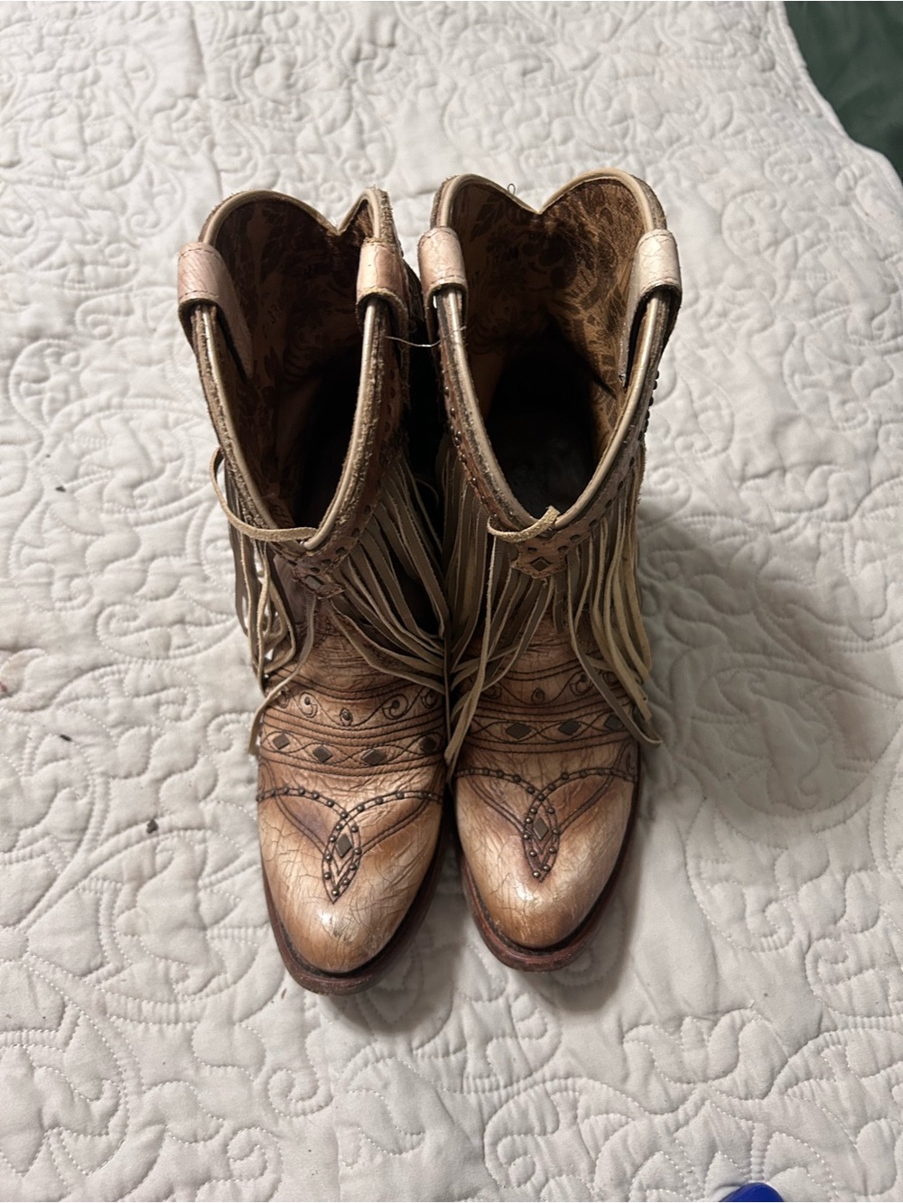 Fringe Western Heeled Boots in Tan by - Picture 3 of 4